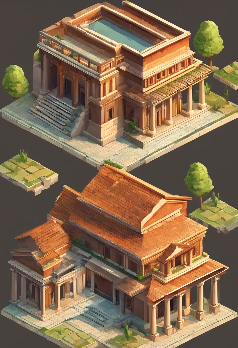 ancient roman house, best quality, game asset, isometric view (simple background:1.2)