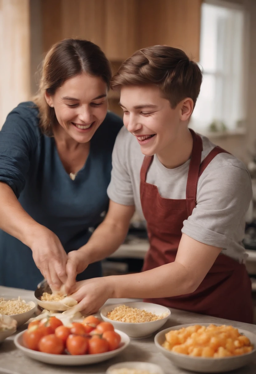  Boy Cooking With His Mom And Laughing