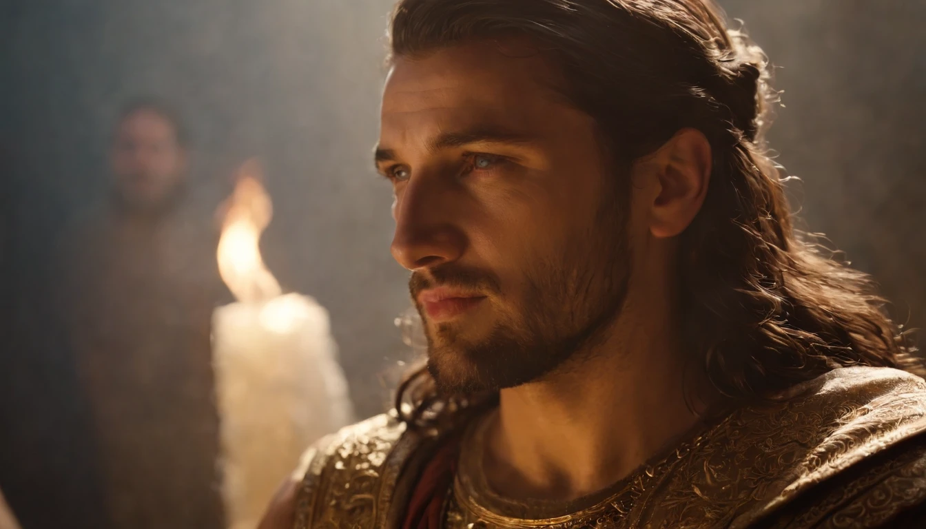 "Create an image of God appearing to David with a lot of light."