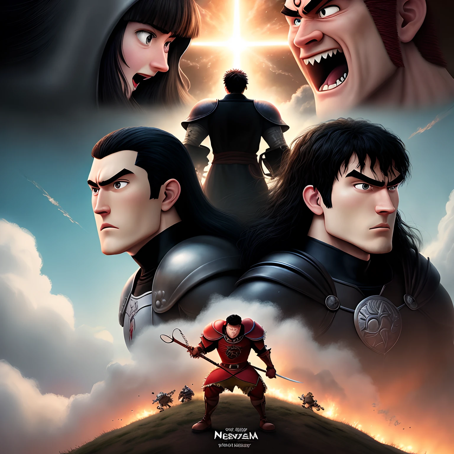 Disney and Pixar movie cover of berserk fighting