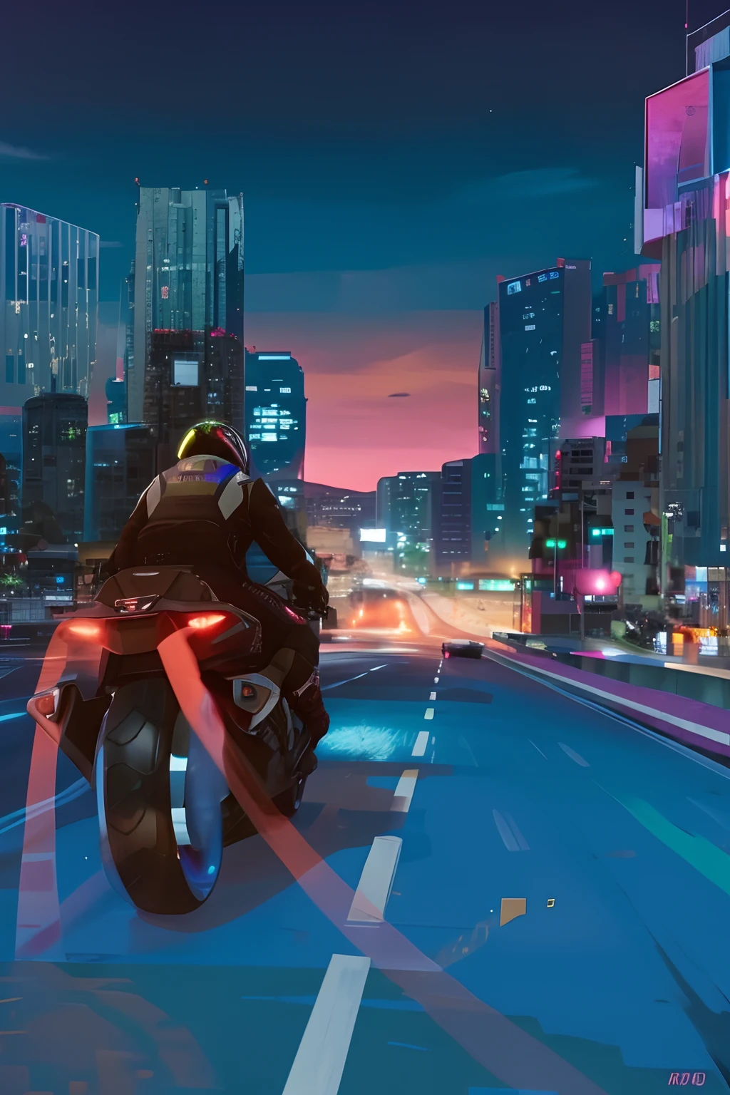 Moto em alta velocidade, cidade, noite, manter cores, realista, alta qualidade, 8k
