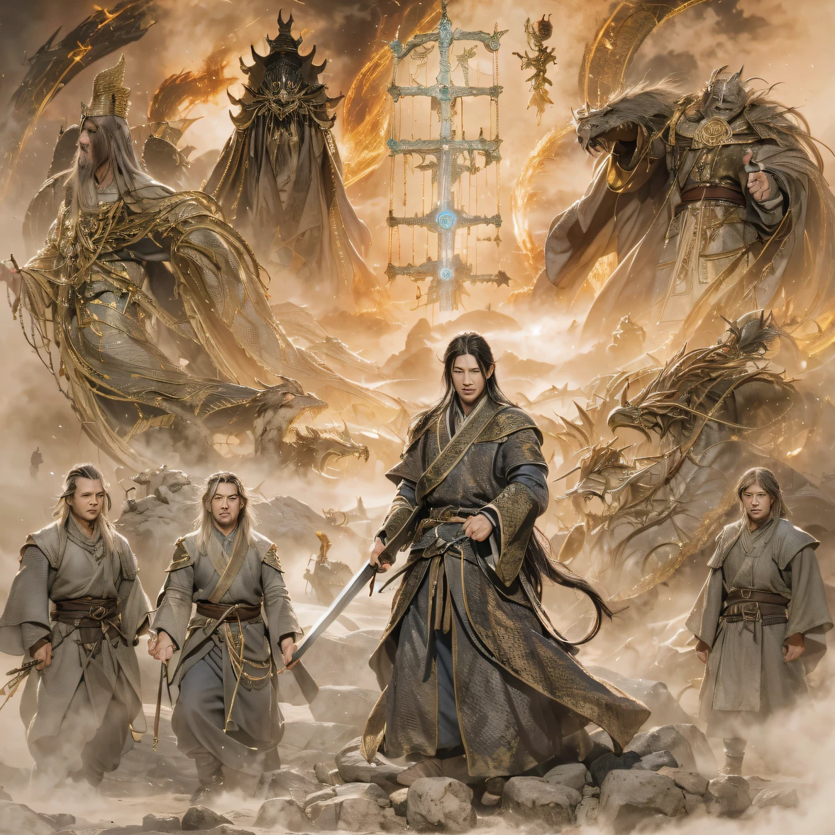 The Lord of the Rings，Qin Yu flew into the Immortal Demon Realm, Chance encounter with Liu Hanshu, He saw in him his former self, It was decided to take him as an apprentice, Teach him how to protect the Lord of the Rings, But because of the Tibetan star map, He established relationships with the Liu family and the Jade Sword Sect, It opens with the death of Liu Hanshu, Qin Yu embarked on the road of confrontation with a strong enemy, Working hard, Make the Lord of the Rings stronger, Stick to your own core path of justice, The Lord of the Rings also wants to protect the people I care about, The three brothers took off, And embark on a long journey to find a good brother in the Lord of the Rings, Qin Yu, Where are Xiao Hei and Hou Fei（The Lord of the Rings）Climb the streets（steel collar）eyes filled with angry，He clenched his fists，Rush up，Deliver a fatal blow to your opponent，The Lord of the Rings whole body，Lord of the Rings 32K The Lord of the Rings（Masterpiece Canyon Ultra HD）Long flowing black hair，Campsite size，zydink， The wounded lined up in the streets（canyons）Climb the streets， The scene of the explosion（canyons）， （Linen batik scarf）， Angry fighting stance， looking at the ground， Batik linen bandana， Chinese python pattern long-sleeved garment， gold（Lord of the Rings Splash：1.2）， Dark clouds lightning background，Flour Lord of the Rings（realisticlying：1.4），Black color hair，Flour fluttering，rainbow background， A high resolution， the detail， RAW photogr， Sharp Re， Nikon D850 Film Stock Photo by Jefferies Lee 4 Kodak Portra 400 Camera F1.6 shots, Rich colors, Ultra-realistic vivid textures of the Lord of the Rings, Dramatic lighting, Unreal Engine Lord of the Rings Art Station trend, cinestir 800，Flowing black hair,（（（Lord of the Rings Canyon）））The wounded lined up in the streets（The Valley of the Lord of the Rings）The Lord of the Rings Street，Movie master real-time image quality