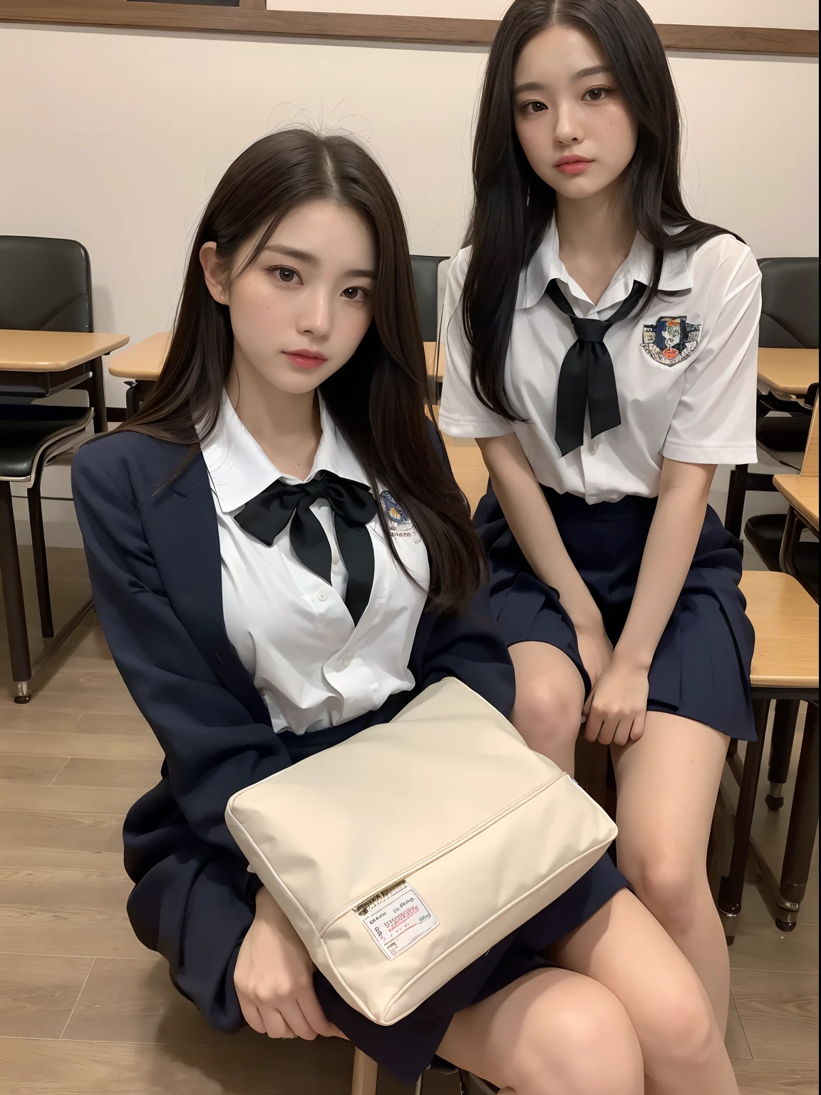 ((Need, 8K, tmasterpiece:1.3,Exquisite and perfect facial features)), full bodyesbian, Long legs, Focalors:1.2, perfect figure beautiful woman:1.4, A girl wears a Japanese-style school uniform,The background is school