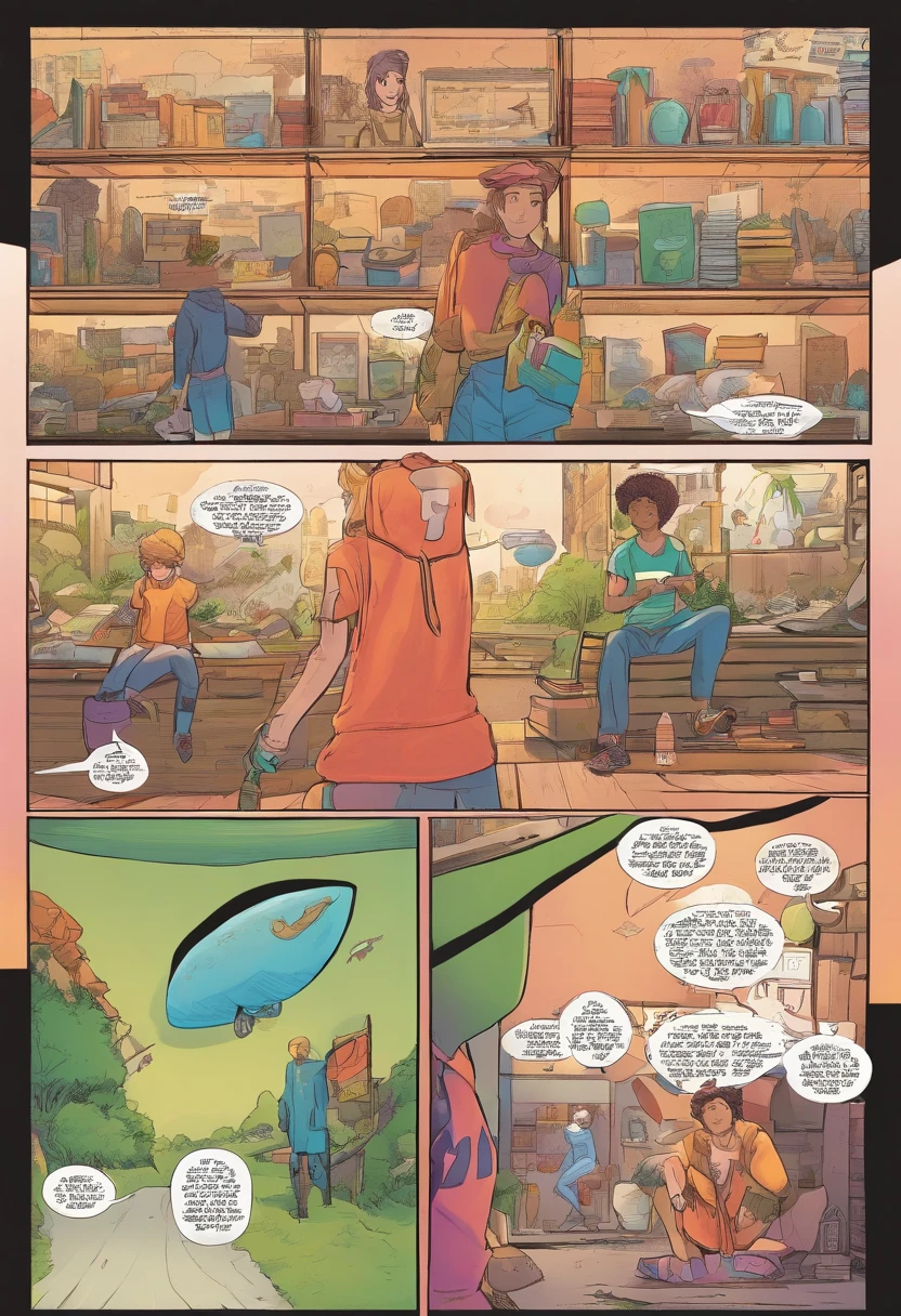 American comics, the comic story is presented in multiple feminine and kawaii panels with color. A femboy goes on a adventure trying to find his first feminine outfit.