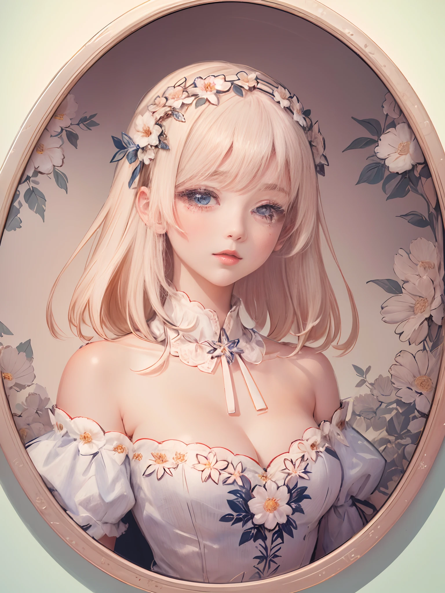 3d,illustration,The painting shows a woman wearing a flower crown in a circle, beautiful line art, Perfect color matching , yandere intricate, high detailed official artwork, detailed portrait of an anime girl, Extremely fine color combination, Line art, linear art, hyper detailed line art, intricate line art, detailed manga style, Manga illustration, Official illustration,