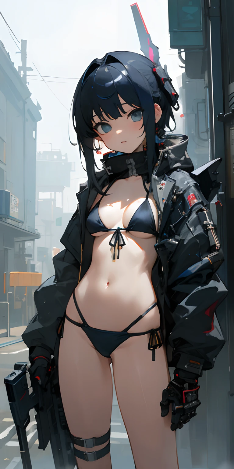 (masterpiece、top-quality)、cyberpunked、The bikini、girl with、