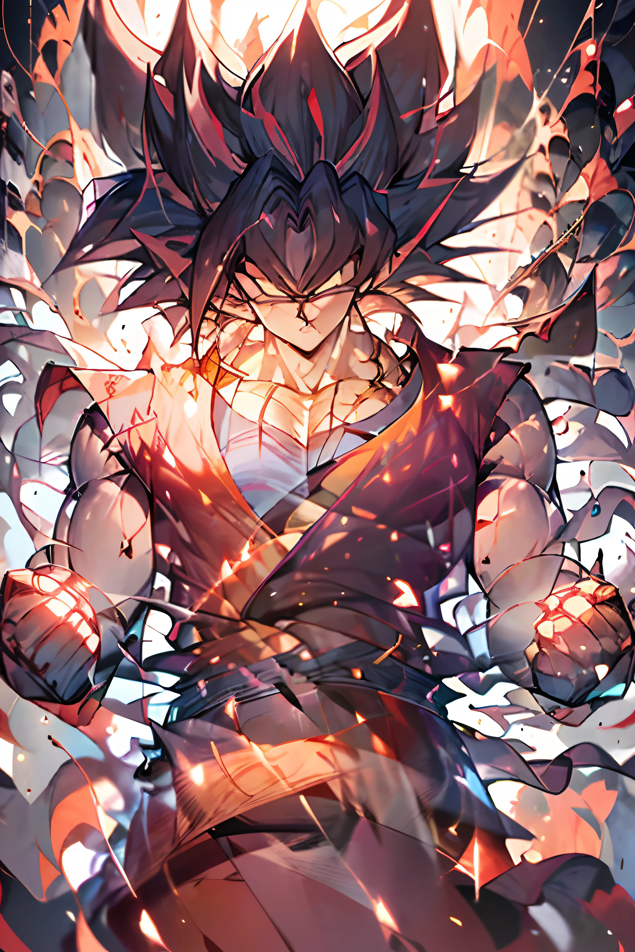 ' Design a powerful and badass wallpaper featuring (("Goku")) in his Ultra Instinct form. Goku should be depicted in a dynamic and commanding pose, radiating a powerful aura. The image should capture the essence of his strength and the intensity of his Ultra Instinct transformation. Ensure the wallpaper captivates the viewer with its visual impact.