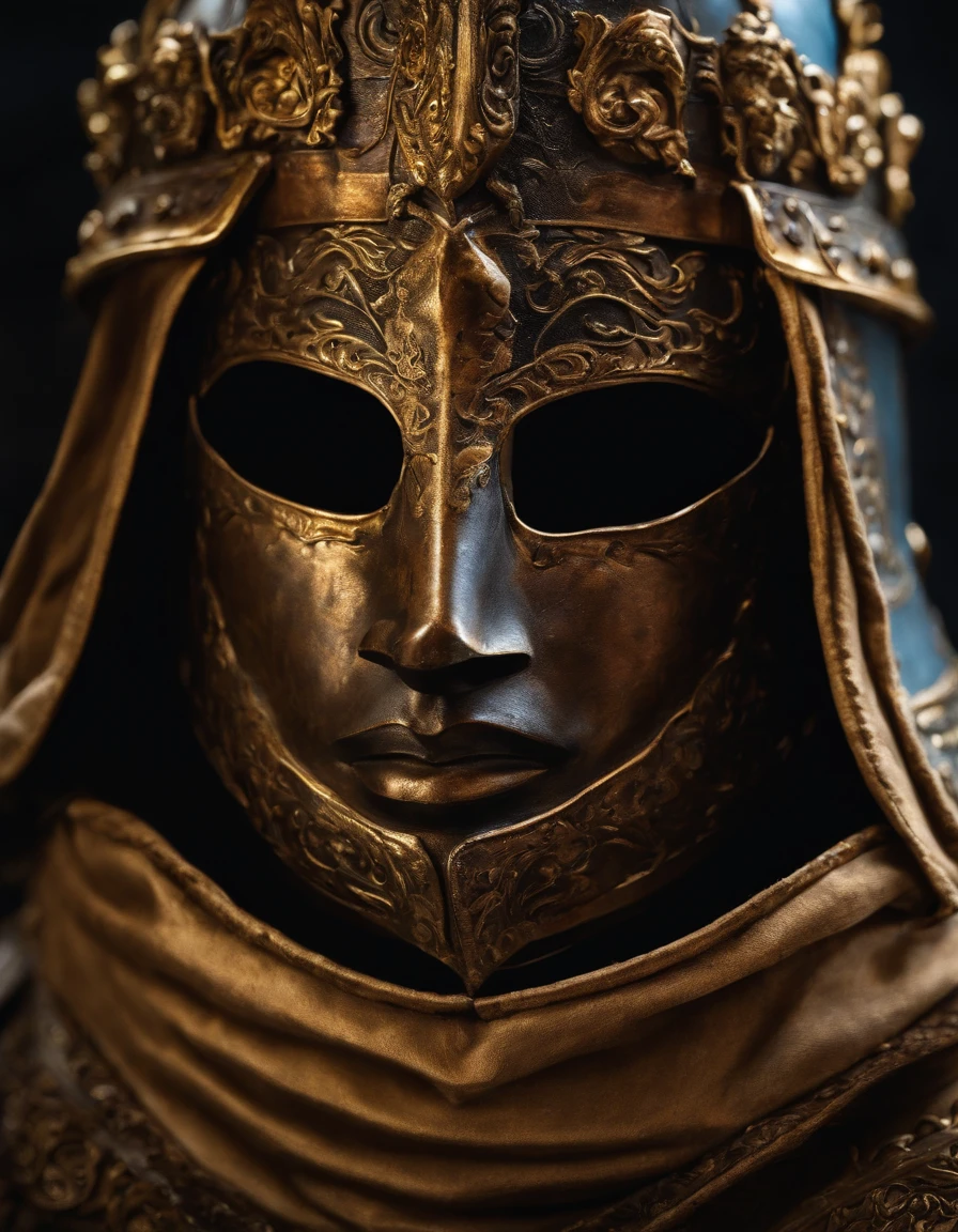 Middle Ages Knight with Half Face Bronze Mask, cicatrice sur le visage.