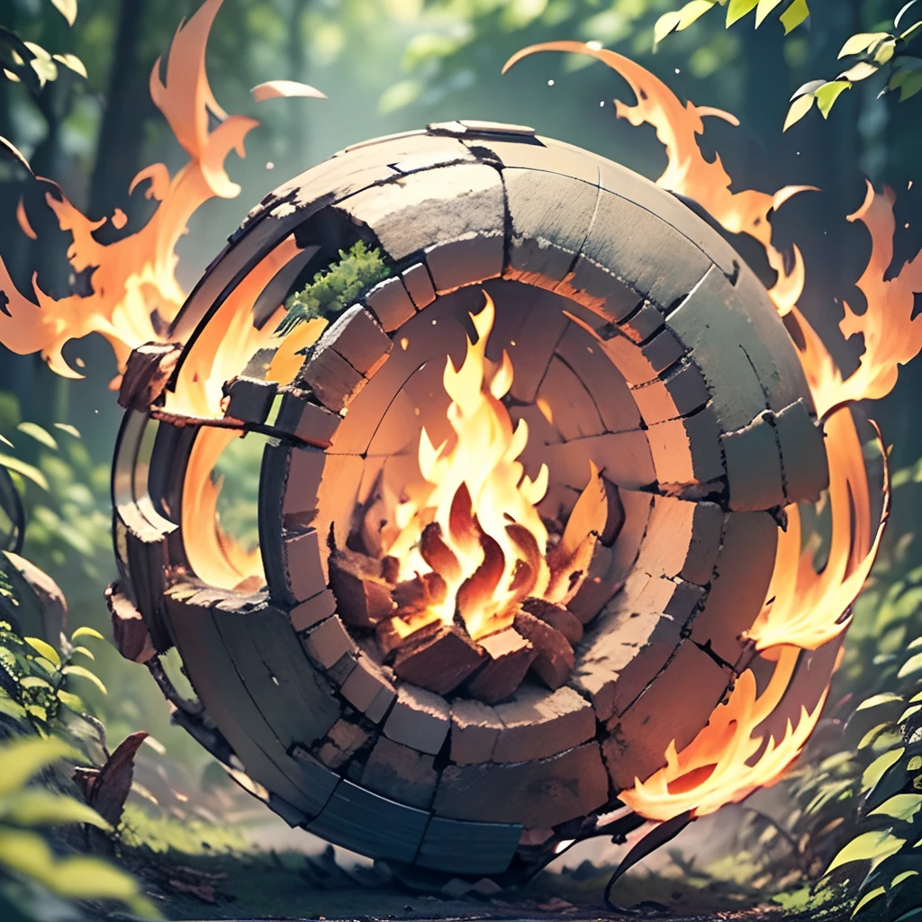 Mechanical Energy Core in Forest with Flame in Center