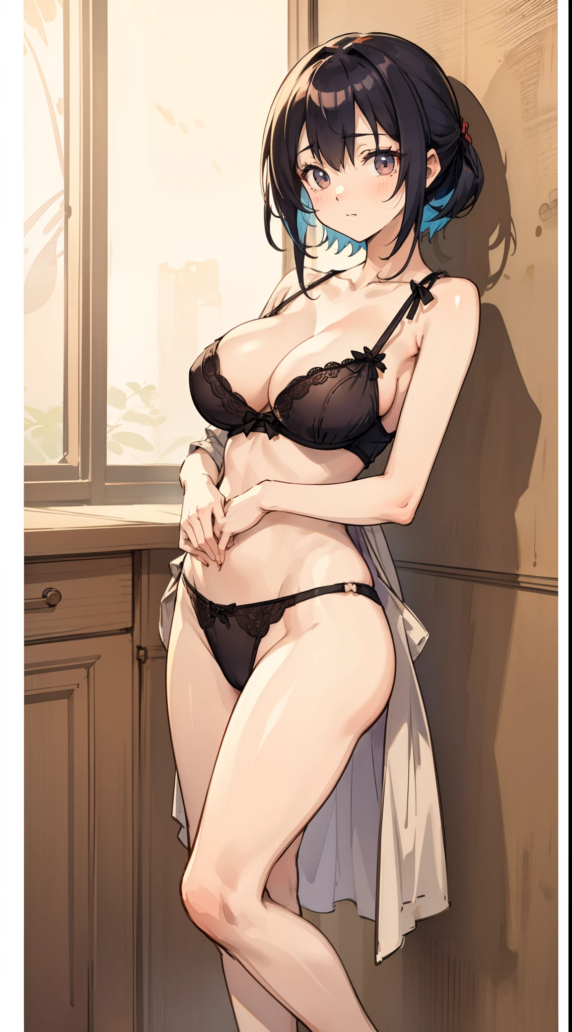 masutepiece、hight resolution、1girl in、in one's underwear only、Colorful Lingerie、large full breasts、cowboy shot、Cute anime illustration、