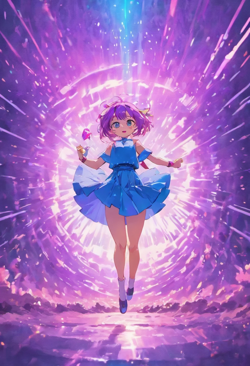 Beautiful Blue Barrel Flying Past Bright Purple Clearing
