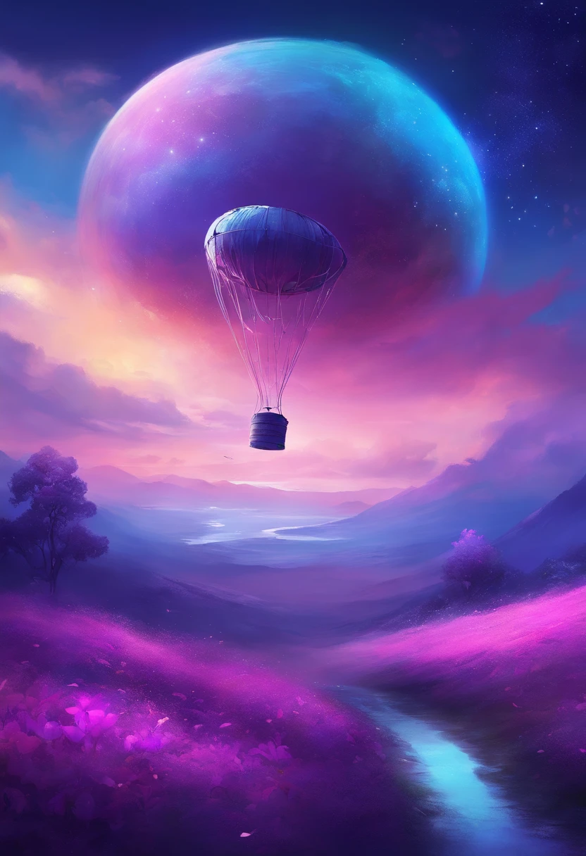 Beautiful Blue Barrel Flying Past Bright Purple Clearing