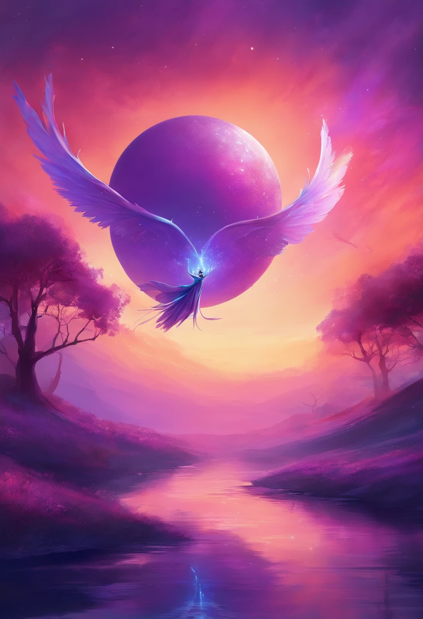 Beautiful Blue Barrel Flying Past Bright Purple Clearing
