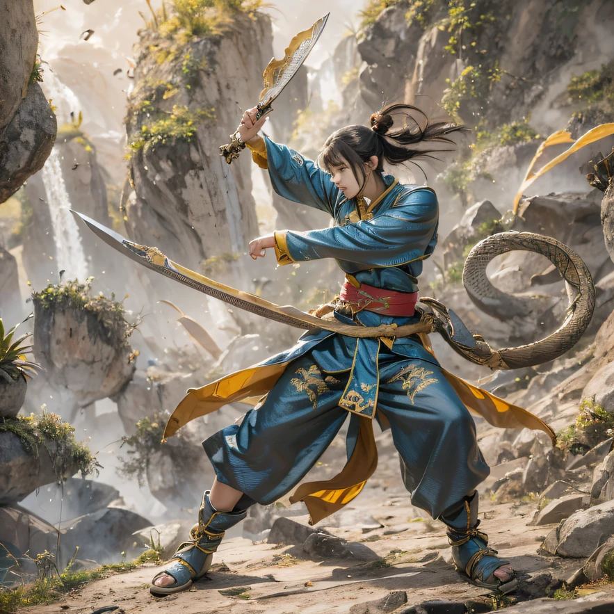 Qin Yu flew into the Immortal Demon Realm, Chance encounter with Liu Hanshu, He saw in him his former self, It was decided to take him as an apprentice, Teach him how to protect himself, But because of the Tibetan star map, He established relationships with the Liu family and the Jade Sword Sect, It opens with the death of Liu Hanshu, Qin Yu embarked on the road of confrontation with a strong enemy, Working hard, Make yourself stronger, Stick to your own core path of justice, I also want to protect the people I care about, The three brothers took off, And embarked on a long journey to find a good brother, Qin Yu, Where are Xiao Hei and Hou Fei（canyons）Climb the streets（Doomsday Stream）eyes filled with angry，He clenched his fists，Rush up，Deliver a fatal blow to your opponent，full bodyesbian，Full Body Male Mage 32K（Masterpiece Canyon Ultra HD）Long flowing black hair，Campsite size，zydink， The wounded lined up in the streets（canyons）Climb the streets， The scene of the explosion（canyons）， （Linen batik scarf）， Angry fighting stance， looking at the ground， Batik linen bandana， Chinese python pattern long-sleeved garment， canyons（Abstract propylene splash：1.2）， Dark clouds lightning background，Flour flies（realisticlying：1.4），Black color hair，Flour fluttering，rainbow background， A high resolution， the detail， RAW photogr， Sharp Re， Nikon D850 Film Stock Photo by Jefferies Lee 4 Kodak Portra 400 Camera F1.6 shots, Rich colors, ultra-realistic vivid textures, Dramatic lighting, Unreal Engine Art Station Trend, cinestir 800，Flowing black hair,（（（Jungle Canyon）））The wounded lined up in the streets（vale）Climb the streets，Movie master live image quality