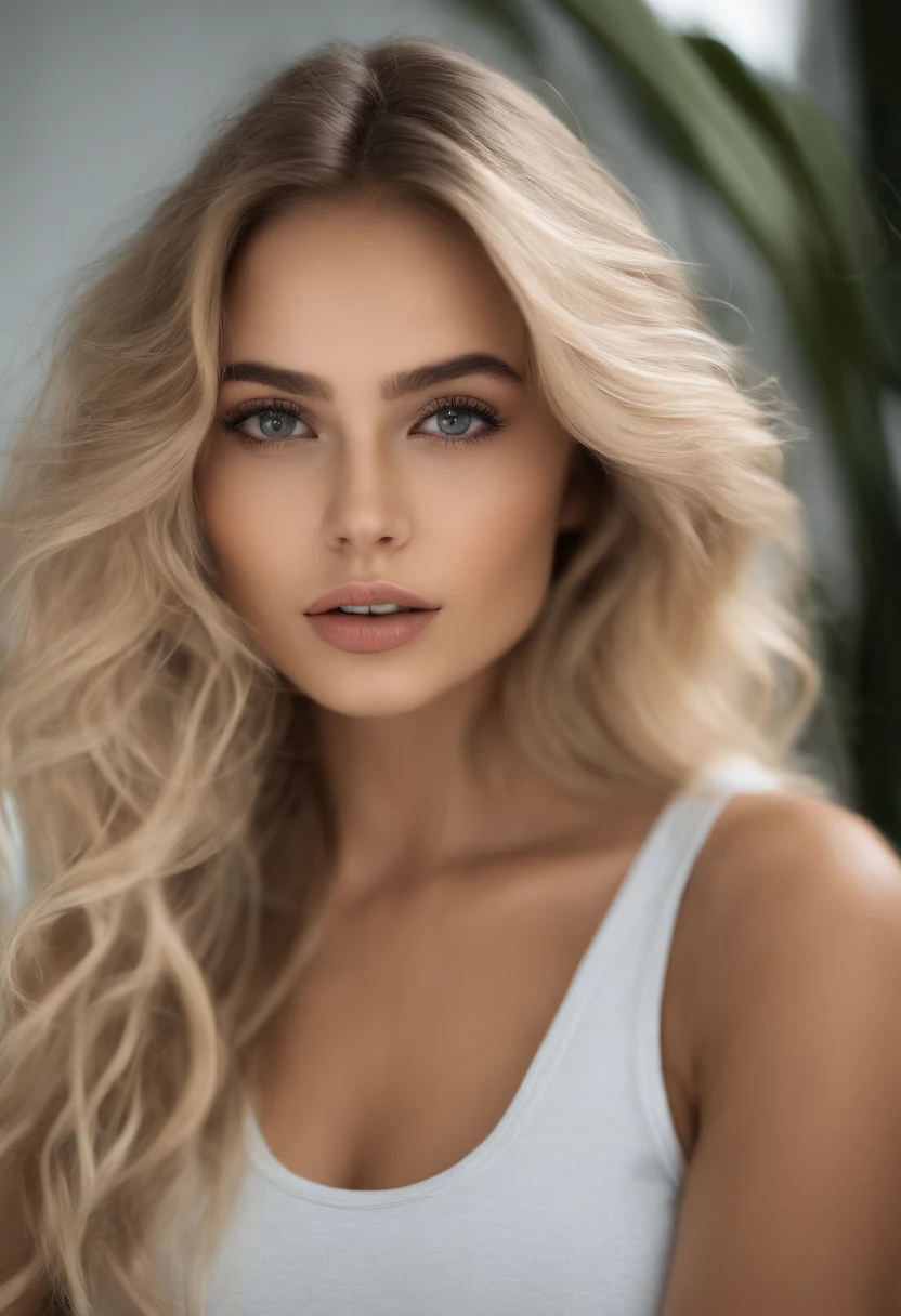 (beste-Qualit,Haut:1.2),ultra-detailed,Young beautiful Swedish blonde woman,Model posing in realistic photographic art,Courbes de corps parfaites,magnifique,Sensuel,pale skinned,Linhas bronzage,Fluid gold locks,Regard intense,yeux expressifs,Stunning facial features,sourcils fins,full pink lips,Delicate contours of the face,symmetrical face,slender silhouette,Physique voluptueux, mais tonique,Apparence naturelle et impeccable,Strange posture