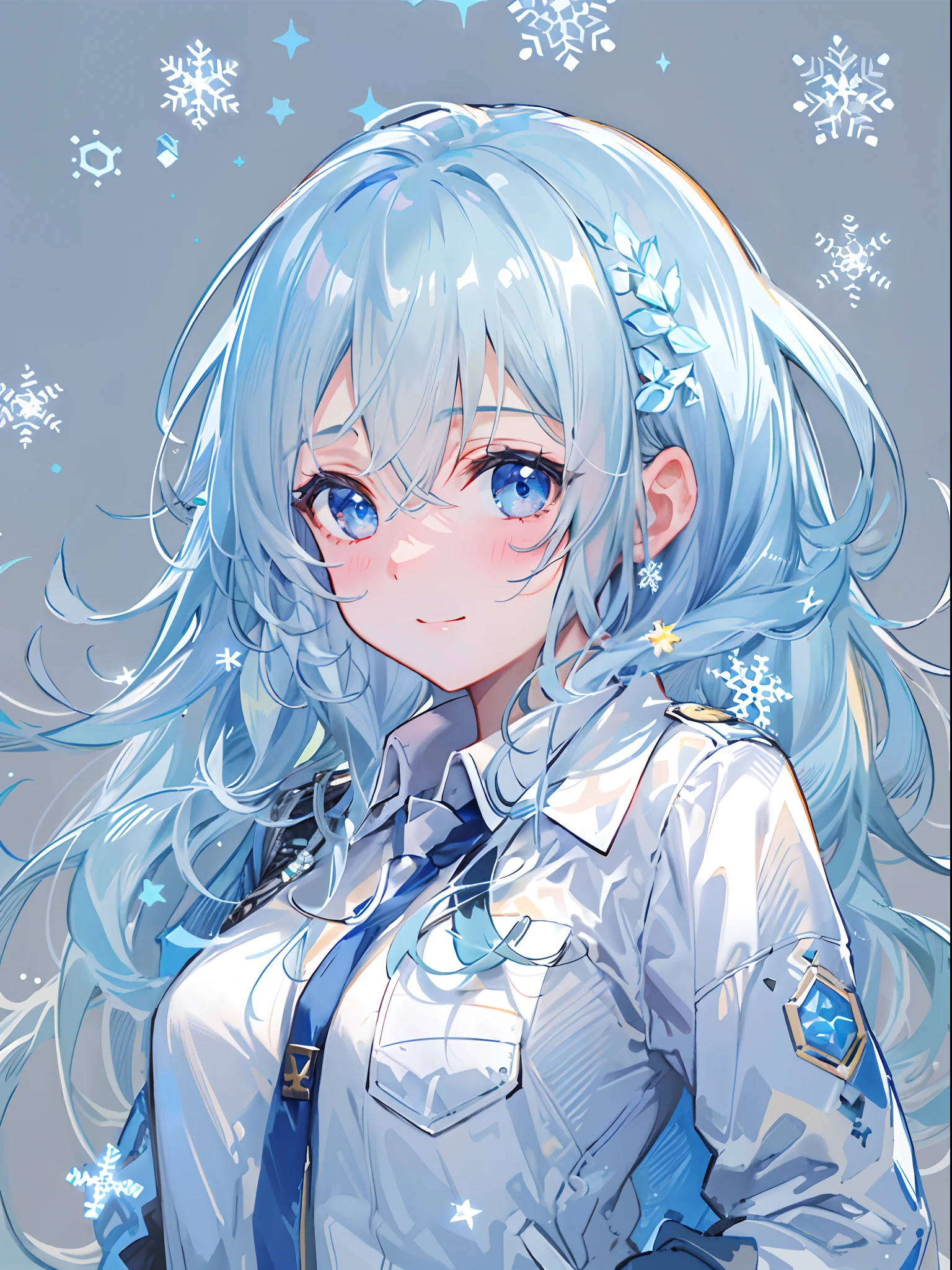 ((top-quality)), ((masterpiece)), ((ultra-detailliert)), (Extremely delicate and beautiful), girl with, 独奏, cold attitude,((Black jacket)),She is very(relax)with the(Settled down)Looks,A dark-haired, depth of fields,Evil smile,Bubble, under the water, Air bubble,bright light blue eyes,inner color with bright gray hair and light blue tips,,,,,,,,Cold background,Bob Hair - Linear Art, shortpants、knee high socks、White uniform like school uniform、Light blue ribbon ties、Clothes are sheer、Hands in pockets、Bright eyes like sapphire,Fronllesse Blue, A small blue light was floating、Upper Eyes、glass shards、Snowflake Hair Ornament