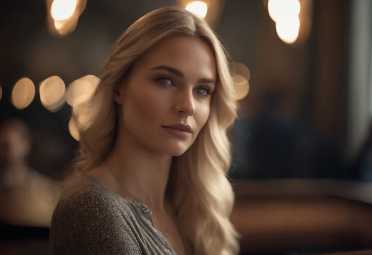 professional, (4k photo:1.1) by (Jeremy Lipking:0.3), (Dittmann Anna:0.3), (Arian Mark:0.3), (Sharp focus:1.3), high detail, wearing (tight shirt:1.2), beautiful detailed face, hazel eyes, long blonde hair, (attractive young woman:1.3), (seductive:1.1), (blushing:1.1), hourglass body shape, small round breasts, wide hips