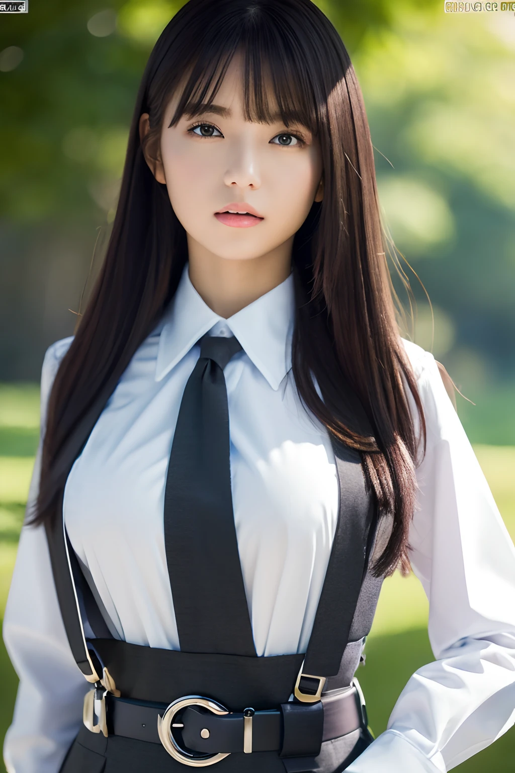 masterpiece、top-quality、The ultra -The high-definition、、colourfull、flat-colors、depth of fields、lens flare 1 girl、、A dark-haired、watching at viewers suits Cutter shirt a belt suspenders working adults materia OL Black Suit Black jacket glares large full breasts