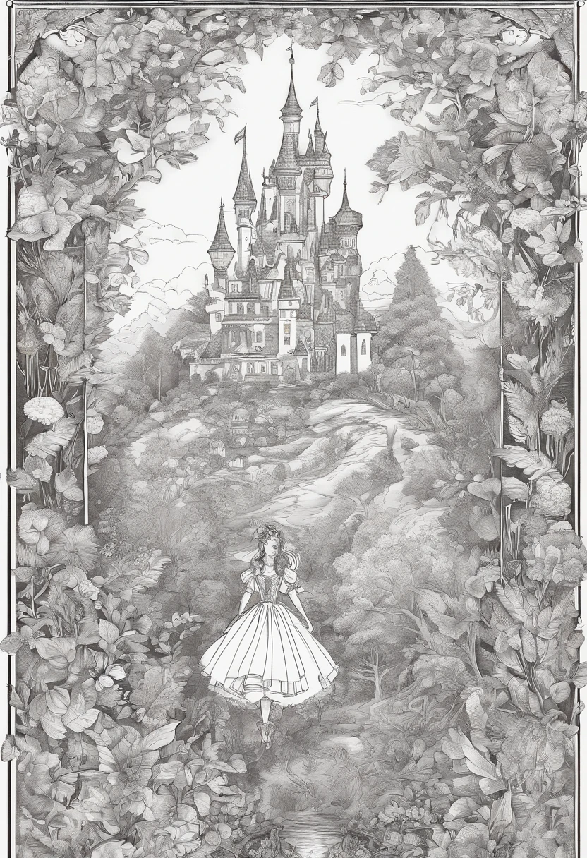 Meisterwerk, best qulaity, Zauberwald mit vielen Pflanzen, Lineart