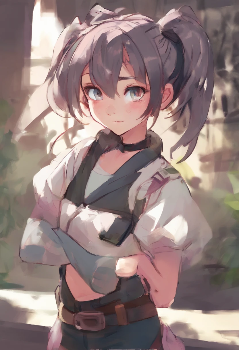 Male, that looks like a cute girl, short, wearing cute clothes, ponytails,