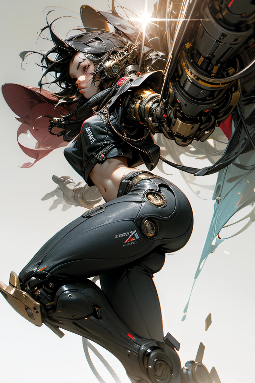cybernetic robot athletic young, robotic arm, robotic leg, robotic armor, robotic face, shark-bear, cyberpunk, intricate details, goggles, midriff, Fashion Pose, DSLR, F/2. 8, Lens Flare, 5D, 16k, Super-Resolution, . android, AI, machine, metal, wires, tech, futuristic, highly detailed, Hyperrealistic, splash art, concept art, mid shot, intricately detailed, color depth, dramatic, 2/3 face angle, side light, colorful background