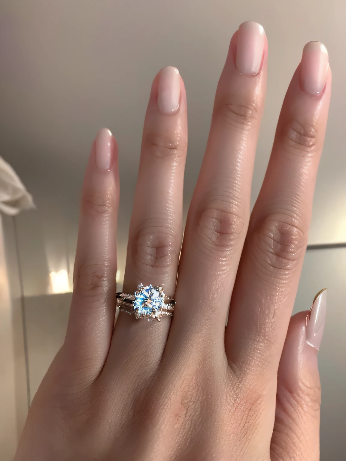 ((beautiful hand))，Certainly５Dita、Wear a beautiful gemstone engagement ring