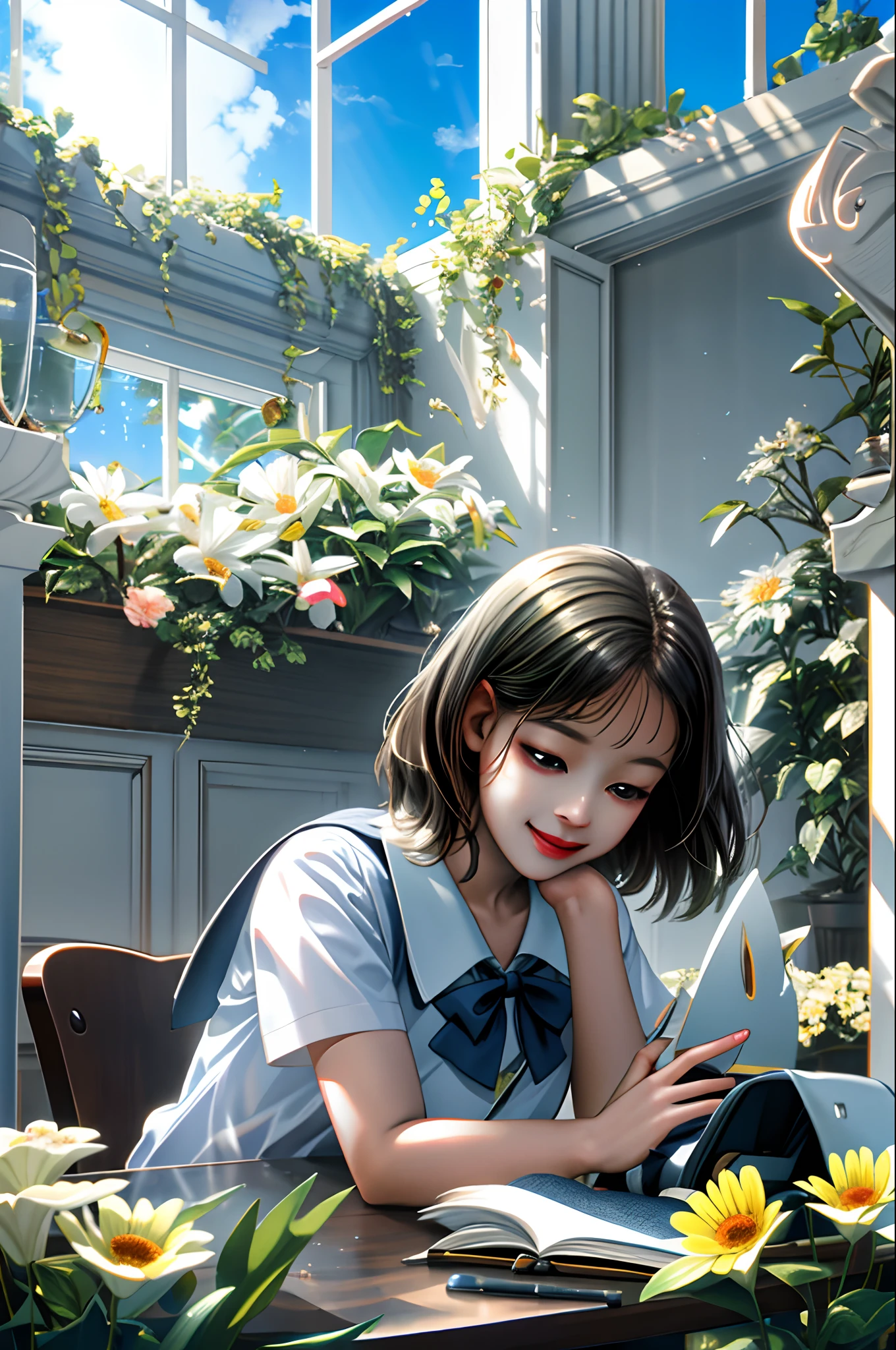 rays of sunshine,vivaciousness,gentleness,photorealestic,schoolgirls