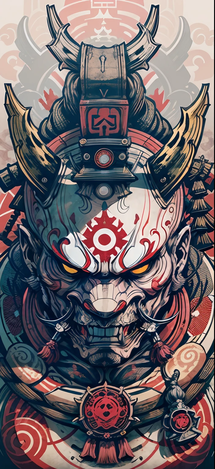 Hannya mask style of 0mib, illustrator, masterpiece, high quality, 8k, high resolution, high detailed, Japanese, samurai