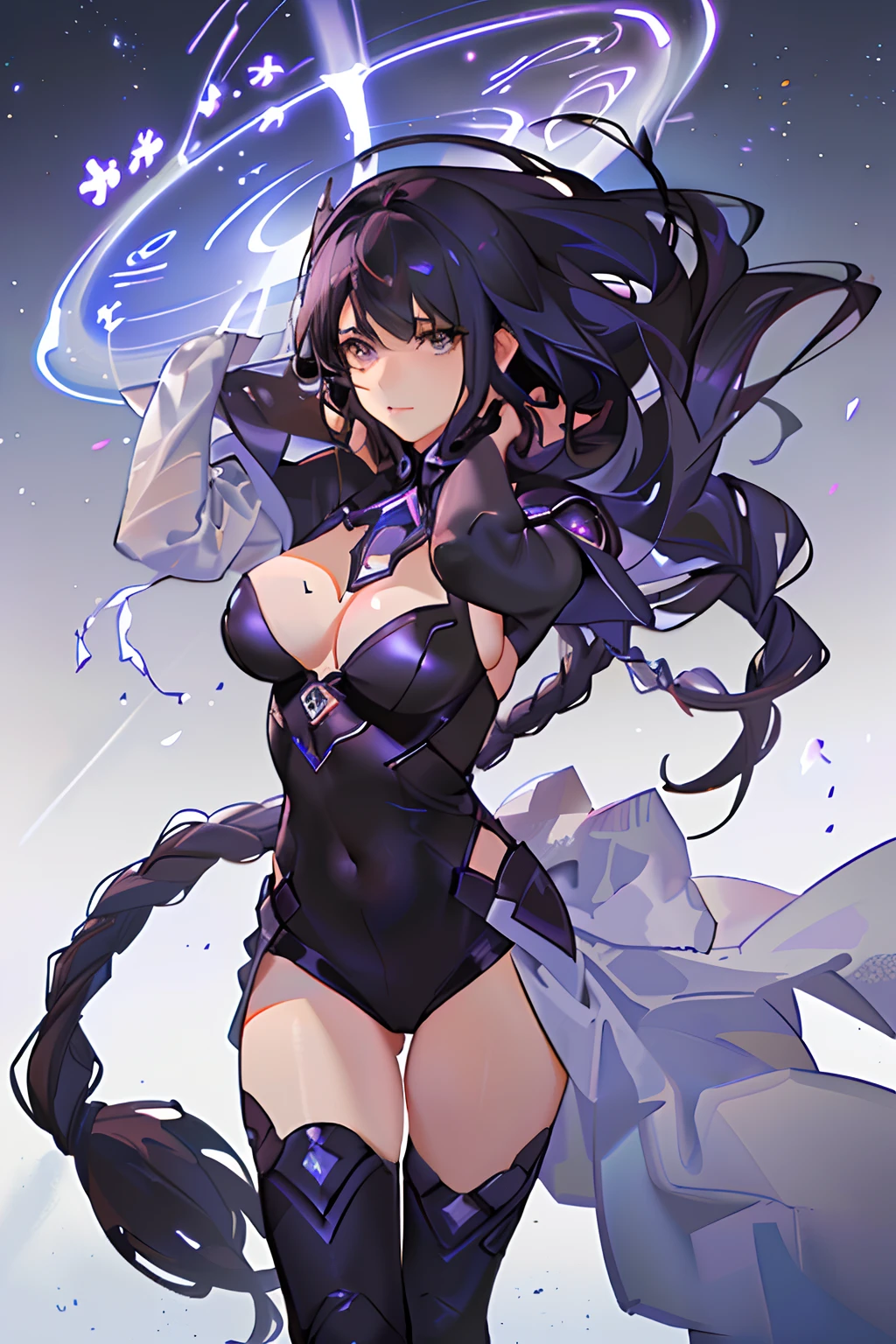 High quality ultra-realistic images of women. The woman is a mixture of Native American and Jewish. strong features, Fair skin. Dark brown curly hair, Dark eyes. The woman wears a semi-futuristic combat suit. She had a gun and knife strapped to her body. The beauty giggled. Her eyes sparkled with hatred.
