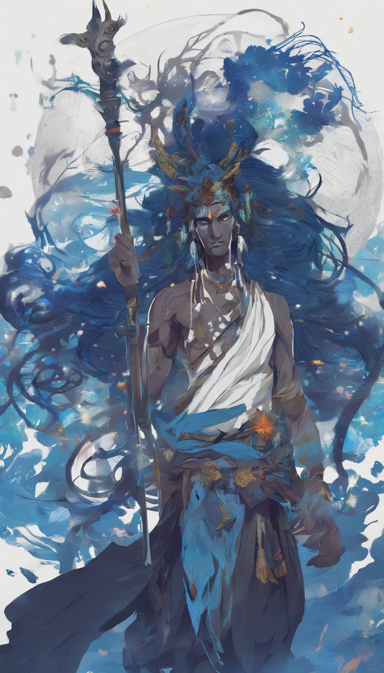 Blue skin,dreadlock hair,ram , Male Lord rama,slender,dark there,a moon,dark florals,natta,chii,