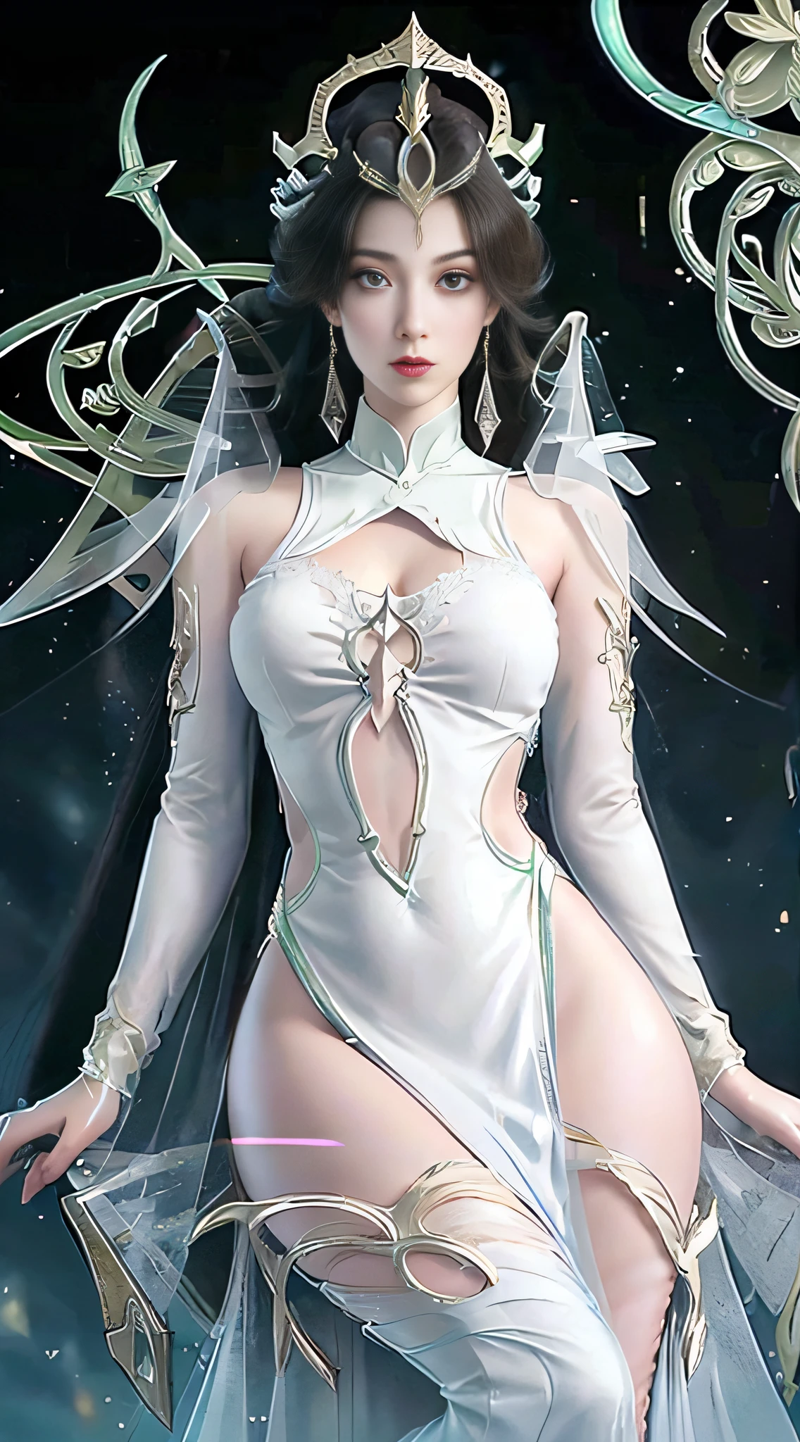 tmasterpiece,Best picture quality,HD 8K wallpaper,Beautiful picture,Elegant single woman,Round dress,Shiny eyes,Detail at its best,An exquisite masterpiece,Pure beauty and lightness,Moderately aesthetic,Gentle and elegant,Attention to detail,Reddish brown lace round dress,Immortal,huge tit,sitted,Full body capture,