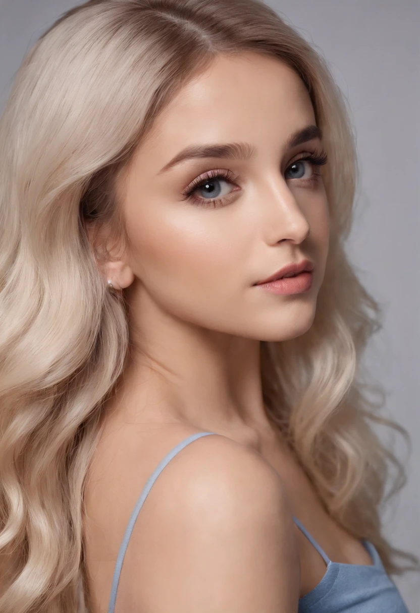 Smiling, 21 years old, blonde hair, blue eyes, high resolution, masterpiece, best quality, realistic skin texture, texture, detailed eyes, professional, 4k, charming smile, full body shot, sexy black lingerie,naked, Seductive Pose, Seductive face, photorealistic, boudoir lighting
