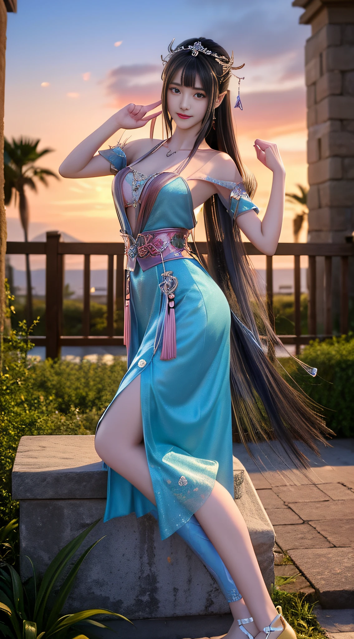 Moonlit landscape,The goddess in ancient costume dressed in Han costume is unique。Her gorgeous costumes sparkle,The skirt swayed in the breeze,It looks elegant and dynamic。There was a playful look in her eyes,It is as if you are at one with this tranquil nature。
The costume goddess wears a pair of fashionable high heels under her feet,It seems to be incompatible with her elegant temperament,But it invisibly adds a touch of mystery and sexiness。。。。。。。。。Her feet were on the bluestone slab,It's like dancing on the ground,Grace at every step。
In the moonlight,The view is more hazy and wonderful。Her figure danced in the moonlight,Fairy beauty。Her demeanor is playful and cute,It makes people want to get closer,Discover her inner secrets。
At this moment,Everything around seemed to be gone,Only this costume goddess and this beautiful landscape painting remain。She smiled,sport,All full of poetry,It's intoxicating,Can't extricate yourself。