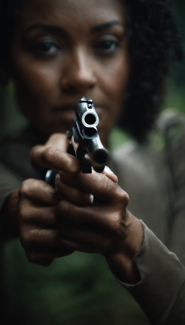 A woman with a pistol shoots at a zombie