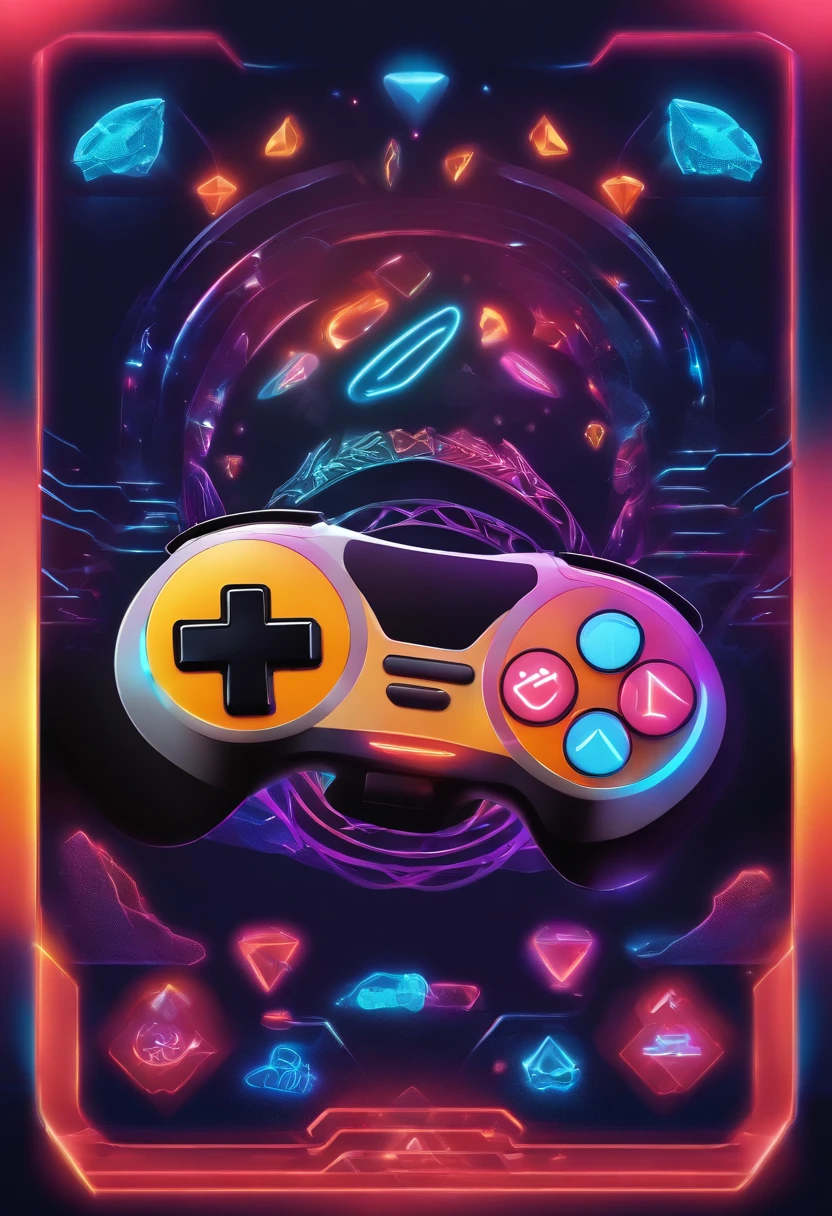 Um dualsense de playstation 5 colorido com luzes brilhantes em um fundo escuro, game icon stylized, arte digital de videogame, mobile game style, game icon, controle de Videogame, arte de jogos de computador, Mobile Game, video - game, joga Videogame, Jogo 2D, jogos, 2 D arte de videogame digital, jogos LED, gamer aesthetic, design de jogos, Design de Jogo