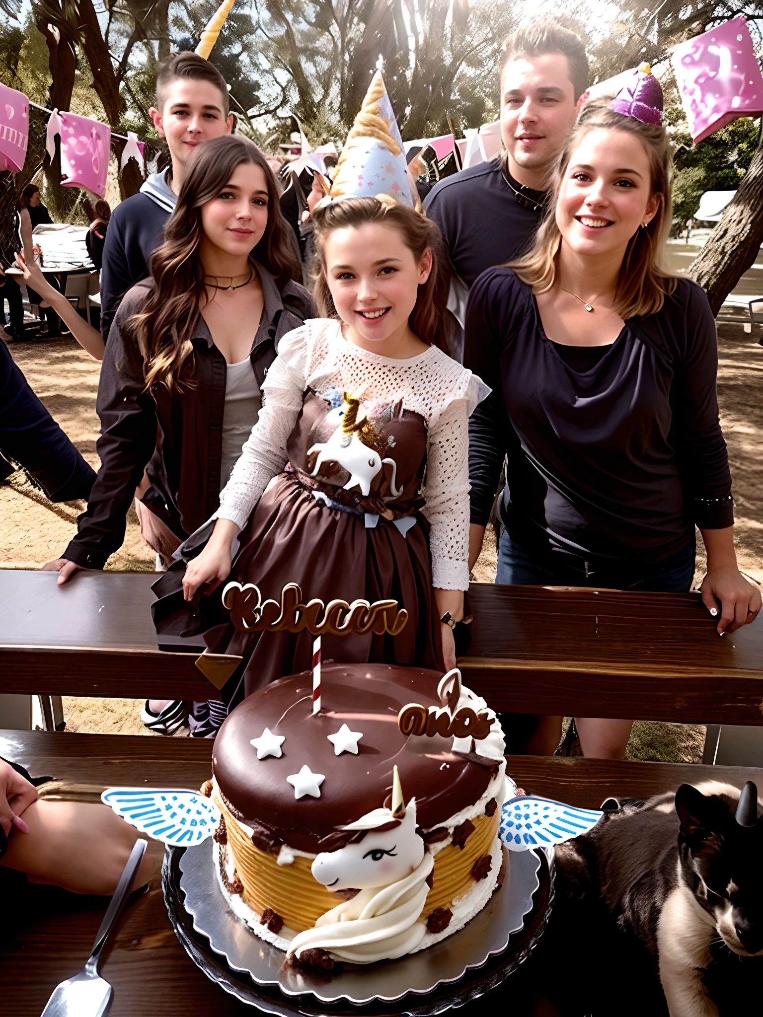 There's a group of people behind a cake with a unicorn, at a birthday party, birthday party, holding a birthday cake, divertindo-se, Detalhes adicionais, birthday cake on the ground, celebrating a birthday, Nos bastidores, 2 anos, Directed by: David Ruby, 5 anos, Directed by: Juliette Wytsman, pals have a birthday party