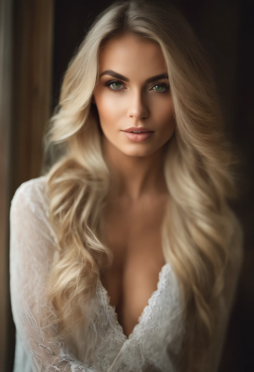 fille sexy aux yeux vert, cheveux blonds et grands yeux, naturel, Look directly into the camera, Visage avec Artgram, dezentes Maquillage, Superbe photo du corps entier, dans la chambre, gros seins, Blonde, hispanique, arabic