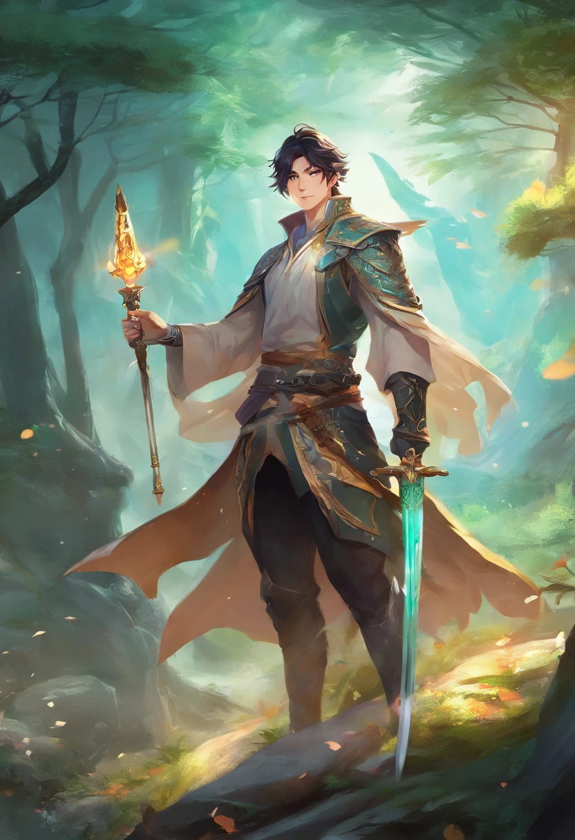 a close up of a person with a sword in a forest, handsome guy in demon slayer art, zhongli from genshin impact, keqing from genshin impact, male anime character, detailed anime character art, by Yang J, heise jinyao, anime handsome man, high quality anime artstyle, male anime style, smooth anime cg art, game cg, full body