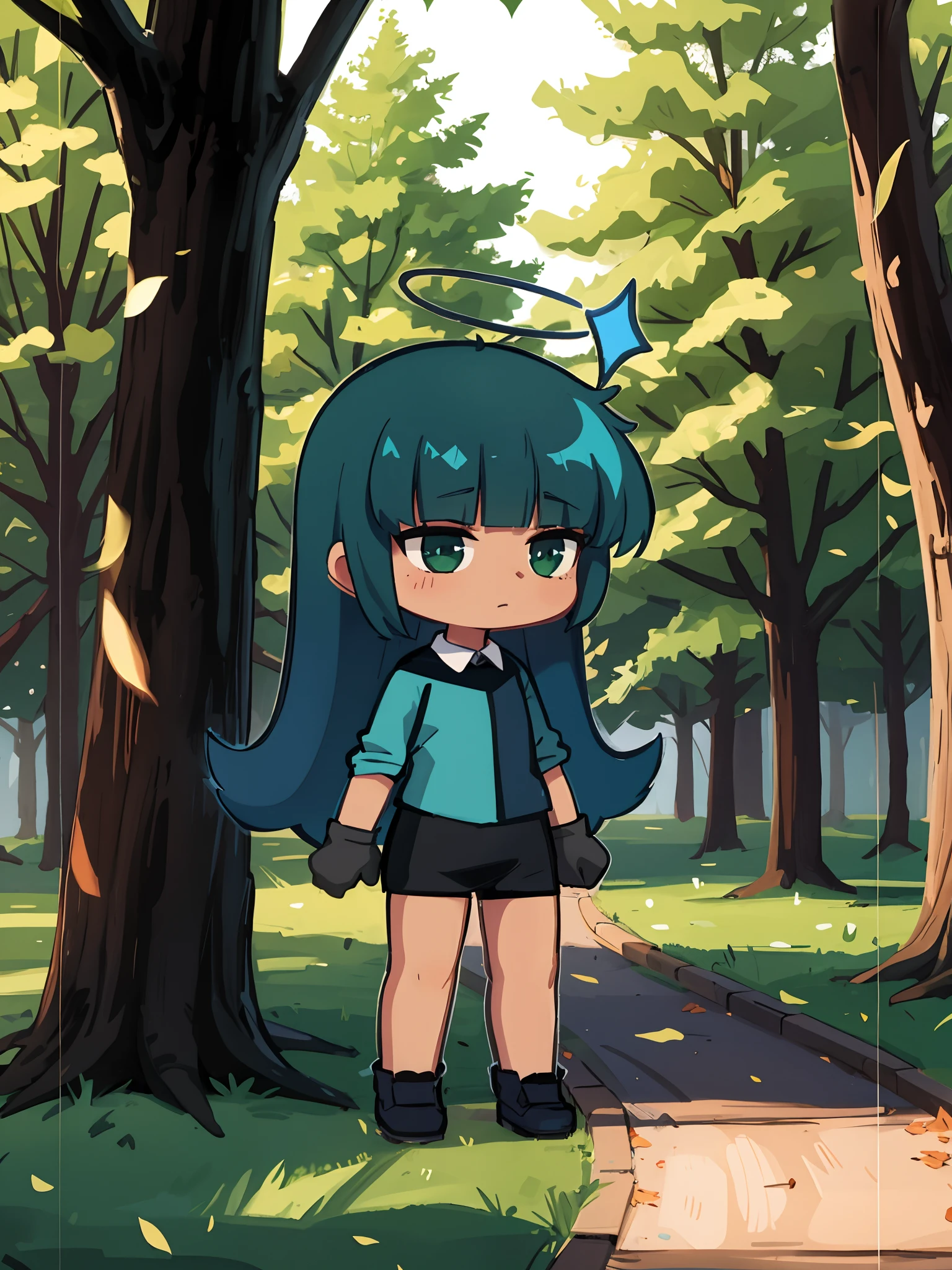 A girl, long dark hair, Green Sweater, Pictures, dark-skin, Background Forest
