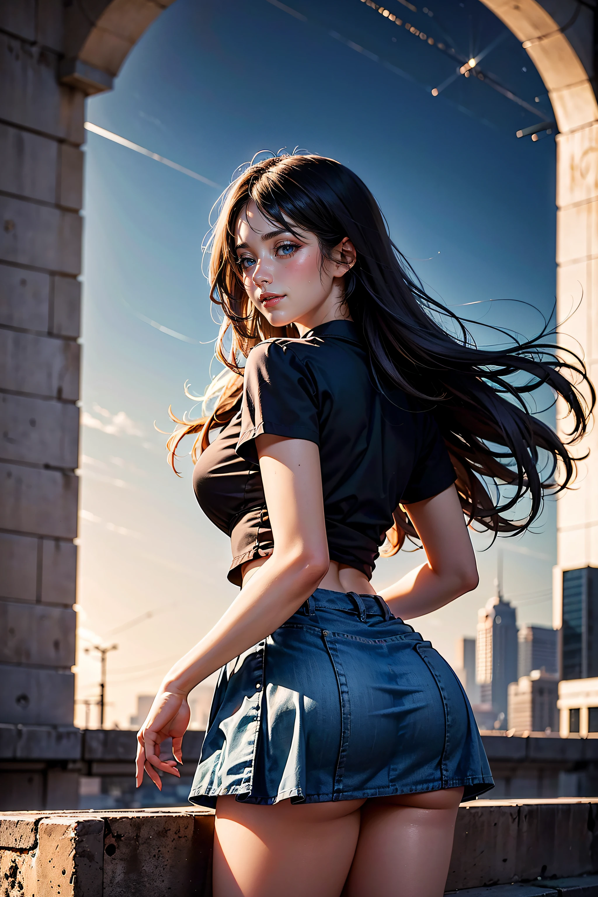 ((Currently, a cute and beautiful woman is changing her underwear)), ((22-year-old beauty)), ((embarrassed smile)), ((luscious long hair)), ((miniskirt)), (( Gradient Eyes)), ((Background is a city night view)), Attractive Makeup, Scenery, NFSW, UHD, Retina, Masterpiece, Accurate, Anatomical, Scientifically Correct, Textured Skin, Super Detail, High Detailed, High Quality, Award Winning, Top Quality, High Definition, 1080P, HD, 4K, 8k, 16k