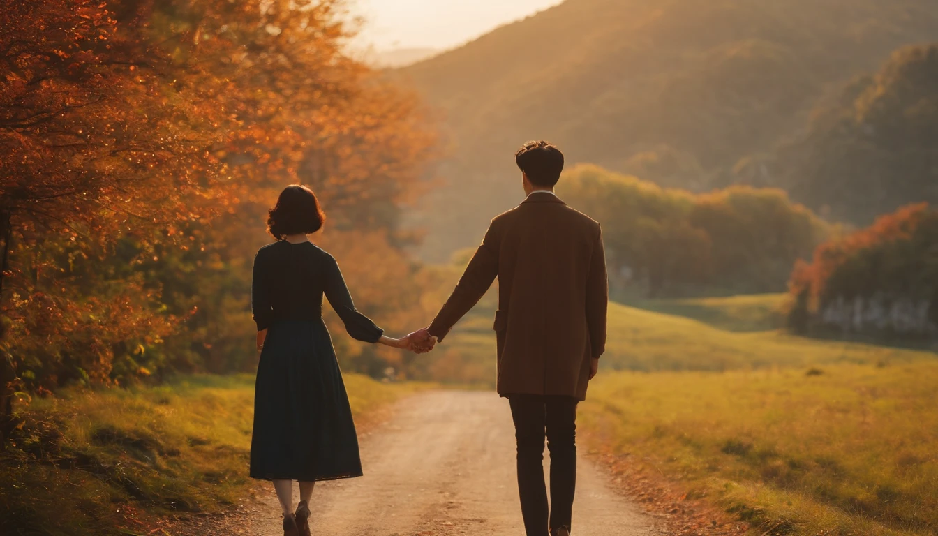 The Korean drama YouTube banner image has a minimum size of 2048 x 1152 pixels, maximum 6 MB. cinematic, fullhd, couple holding hands, scenery