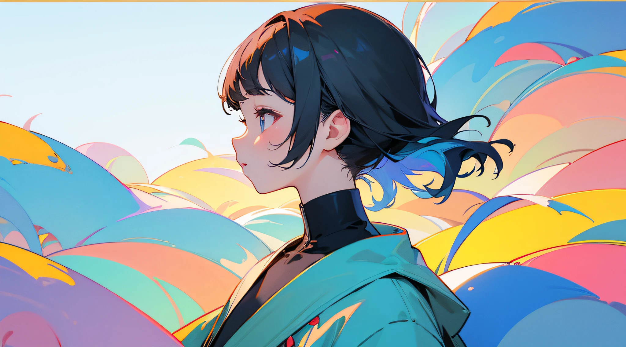 top-quality、masterpiece、4K、1girll、profile、colourfull、NFT-like、illustratio、white backgrounid、with light glowing