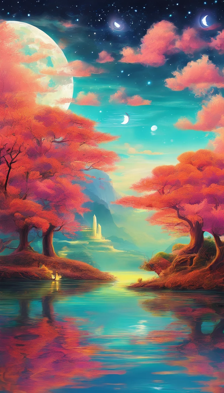 (Tang Feng),(Giant sun),Sky Blue Fluorescence,(Taolin),(Lake Mirror),Ultra-long viewing angle,Early morning background,shush、thick mist