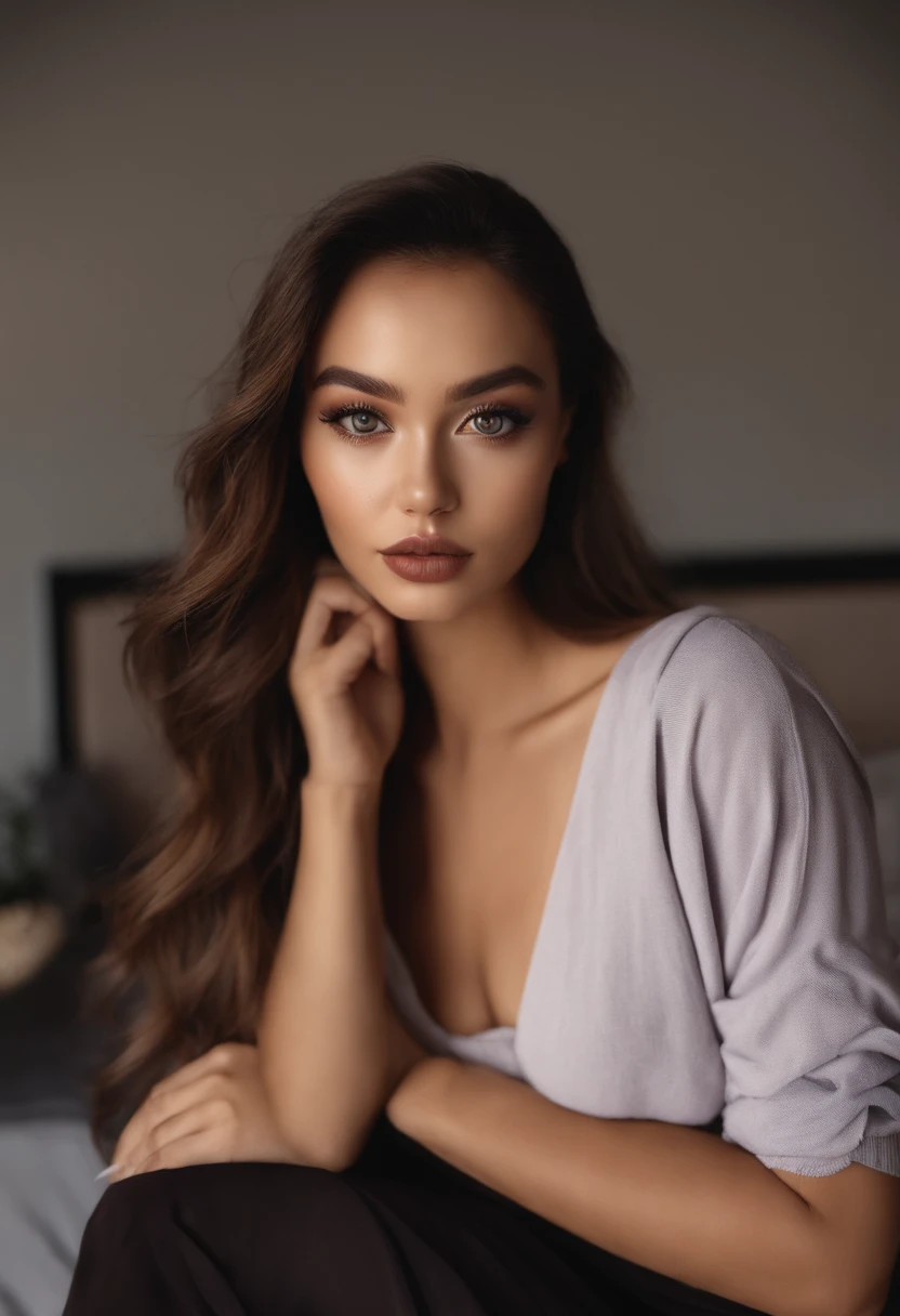 Femme arafed, asian fille sexy aux yeux bruns, Portrait Sophie Mudd, cheveuxbrun et grands yeux, Selfie d'une jeune femme, Les yeux dans la chambre, Violet Myers, ohne Maquillage, maquillage naturel, Look directly into the camera, Visage avec Artgram, dezentes Maquillage, Superbe photo du corps entier, dans la chambre, Fission