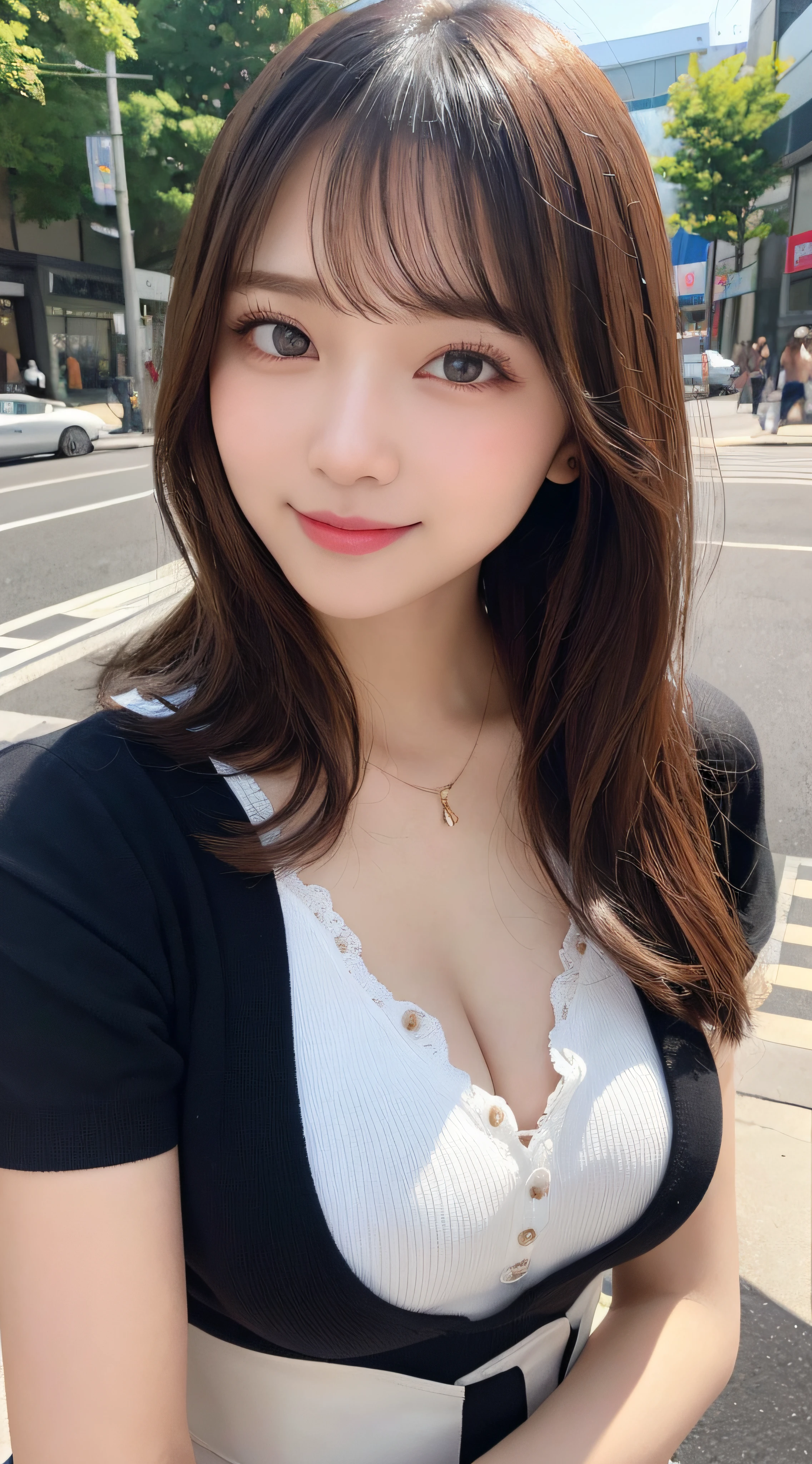 masutepiece, Best Quality, Illustration, Ultra-detailed, finely detail, hight resolution, 8K Wallpaper, Perfect dynamic composition, Beautiful detailed eyes, Women's Fashion Summer,Bob Hair,mid-chest, Natural Color Lip, Bold sexy poses,Smile,Harajuku、24-year-old girl、Cute、Sexy shot looking at camera