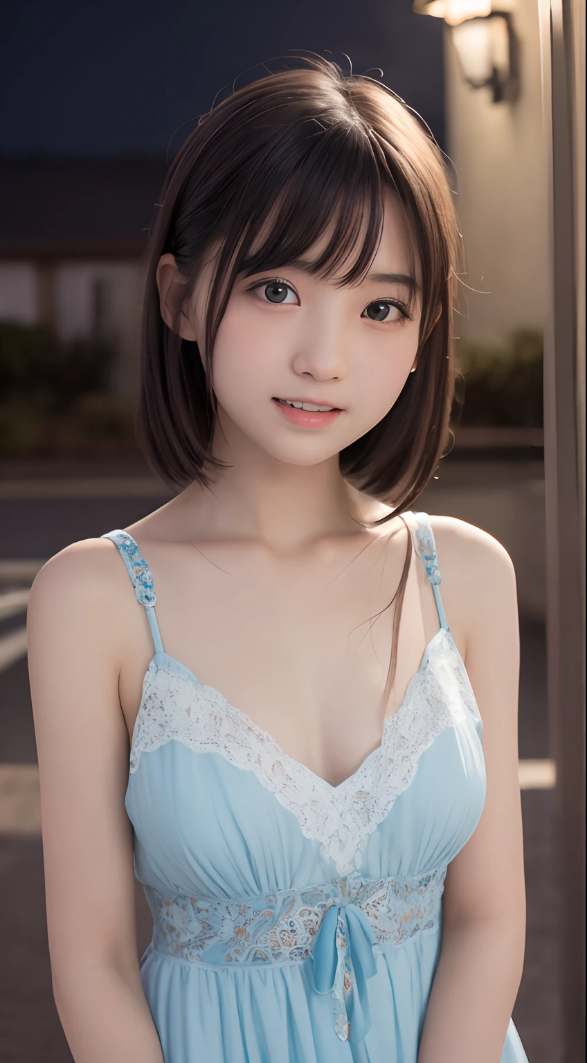 masutepiece, Best Quality, 8K, , Raw photo, absurderes, award winning portrait, Smile, Solo, (Night:1.8), Idol face, violaceaess, Delicate girl, Upper body, Digital SLR, Looking at Viewer, Candid, Sophisticated,Thin arms, Professional Lighting, Film grain, chromatic abberation, (Eyes and faces with detailed:1.0), (Bokeh:1.1) , (qipao dress:1.0) , closes mouth