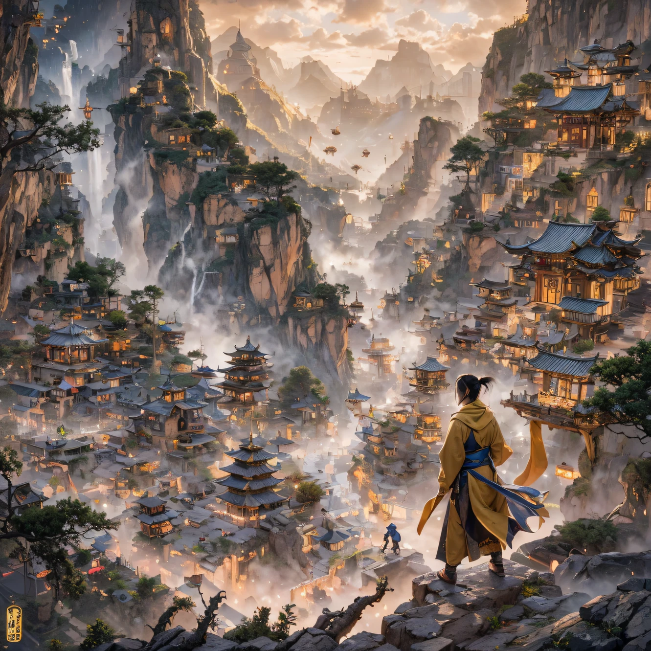 Qin Yu flew into the Immortal Demon Realm, Chance encounter with Liu Hanshu, He saw in him his former self, It was decided to take him as an apprentice, Teach him how to protect himself, But because of the Tibetan star map, He established relationships with the Liu family and the Jade Sword Sect, It opens with the death of Liu Hanshu, Qin Yu embarked on the road of confrontation with a strong enemy, Working hard, Make yourself stronger, Stick to your own core path of justice, I also want to protect the people I care about, The three brothers took off, And embarked on a long journey to find a good brother, Qin Yu, Where are Xiao Hei and Hou Fei（canyons）Climb the streets（Doomsday Stream）eyes filled with angry，He clenched his fists，Rush up，Deliver a fatal blow to your opponent，full bodyesbian，Full Body Male Mage 32K（Masterpiece Canyon Ultra HD）Long flowing black hair，Campsite size，zydink， The wounded lined up in the streets（canyons）Climb the streets， The scene of the explosion（canyons）， （Linen batik scarf）， Angry fighting stance， looking at the ground， Batik linen bandana， Chinese python pattern long-sleeved garment， canyons（Abstract propylene splash：1.2）， Dark clouds lightning background，Flour flies（realisticlying：1.4），Black color hair，Flour fluttering，rainbow background， A high resolution， the detail， RAW photogr， Sharp Re， Nikon D850 Film Stock Photo by Jefferies Lee 4 Kodak Portra 400 Camera F1.6 shots, Rich colors, ultra-realistic vivid textures, Dramatic lighting, Unreal Engine Art Station Trend, cinestir 800，Flowing black hair,（（（Jungle Canyon）））The wounded lined up in the streets（vale）Climb the streets，Movie master live image quality