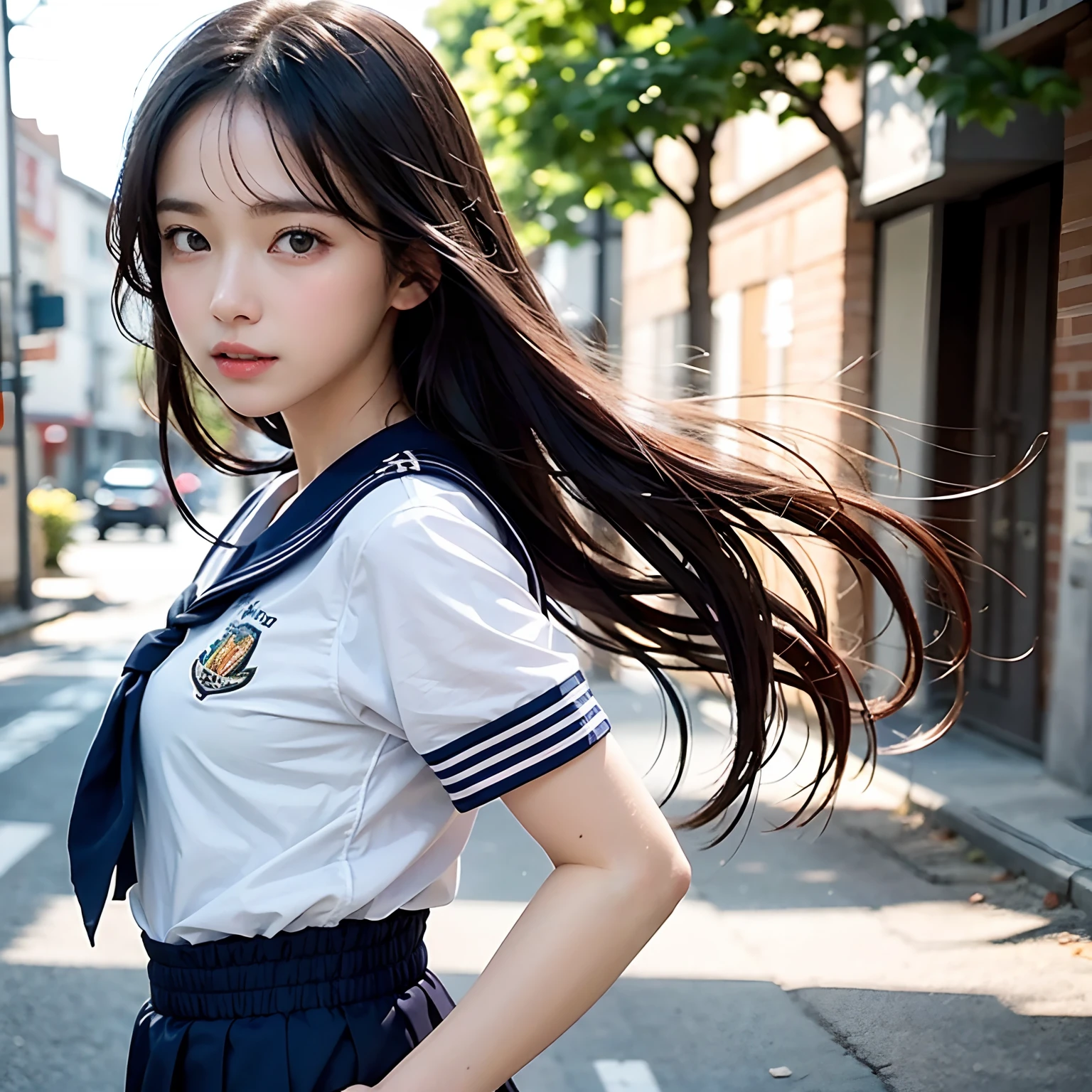 (masutepiece, Best Quality:1.2), 8K, Official art, Raw photo, Full Bord Bill Four、cute butt、Two cute girls、skinny、14years、small tits、unbelievable Ridiculous, (Upper body, 校服、a sailor suit:1.4), Beautiful Girl, Pretty Face, arching back down,、Gold hair ornament on hair、close up, Sailor Suit, Short sleeve, violaceaess, , Street, Looking at Viewer, Film grain, chromatic abberation, Sharp Focus, face lights, Dynamic lighting, Cinematic lighting, Eyes and faces with detailed, Bokeh background,