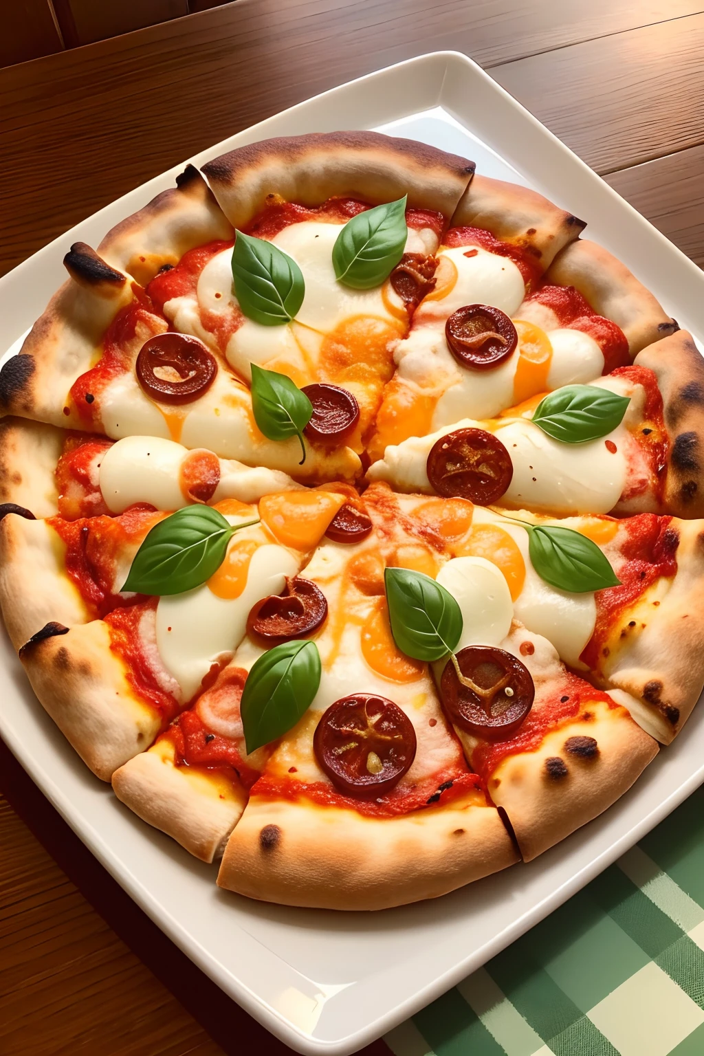 PIZZA  BONITA DELICIOSA EM CIMA DE UMA MESA, COM COPOS E REFRIGERANTE