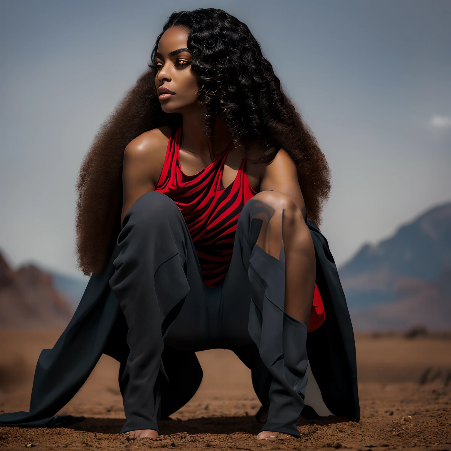 ((Piel africana oscura, very deep ebony skin)), ((Su belleza es innegable)), ((cara linda emocionada)), ((Ojos perfectos hiper detallados,)), ((Linda pose)), ((Idioma de salida)), ((seductor )), sexy, (( Camisa de malla ajustada con agujeros *algo de pecho visible*), pantalones cortos canchas sexy)), ((Pelo largo y rizado africano cola de caballo afro,)), (( piel)), ((Get up, Vista frontal)), ((Toca tus propias piernas en una pose sexy)), ((afuera, Public city)), Sharp-focus CGI, photoreallistic, High detail, Realstic, Obra maestra, Absurdo, La mejor calidad, HDR, alta calidad, Hi-Def, extremadamente detallado, Fondo de pantalla de 8k, Detalles intrincados, 8k UHD, Full HD, (Foto realista:1.2), contraste, intense illumination, Cinematic lighting, natural lighting, Luz dura, Contre-Jour, global ilumination, ambient-occlusion
